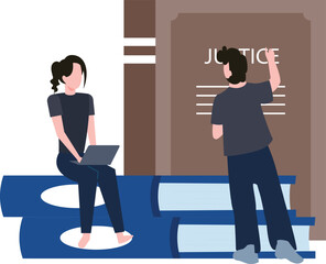 A boy and a girl are studying law.