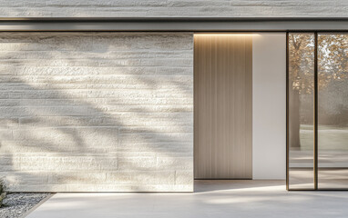 Modern minimalist architecture design with clean lines and natural textures
