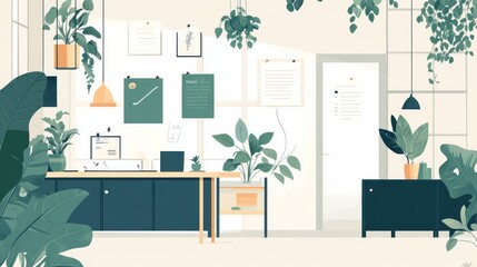 Modern Office Interior with Plants
