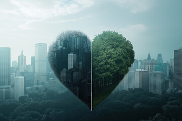 A heart made of two trees, one of which is green