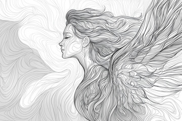 Fototapeta premium A woman with long hair is depicted in a drawing