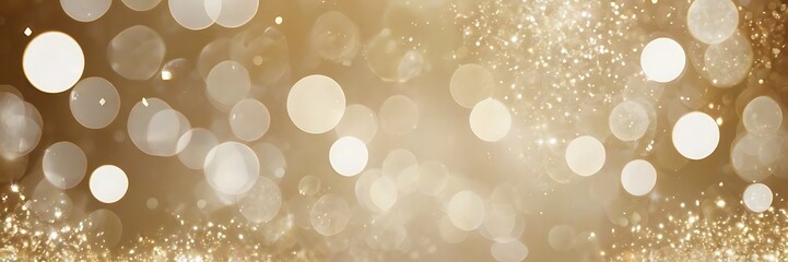 Bokeh lights background illustration wallpaper, shining blurry defocused golden and white lights on white background, celebration and anniversary concept