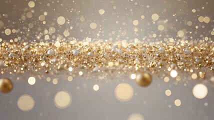 Fototapeta premium Bokeh lights background illustration wallpaper, shining blurry defocused golden and white lights on white background, celebration and anniversary concept