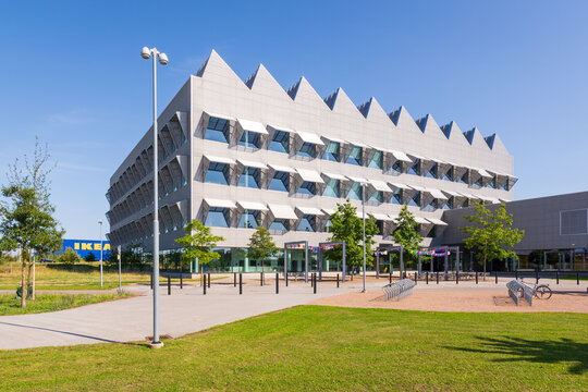 Malm&ouml;, Sweden - July 19, 2024: Western facade of the Hubhult, IKEA's new global meeting centre and workspace, designed by Dorte Mandrup architectural practice and completed in 2015.