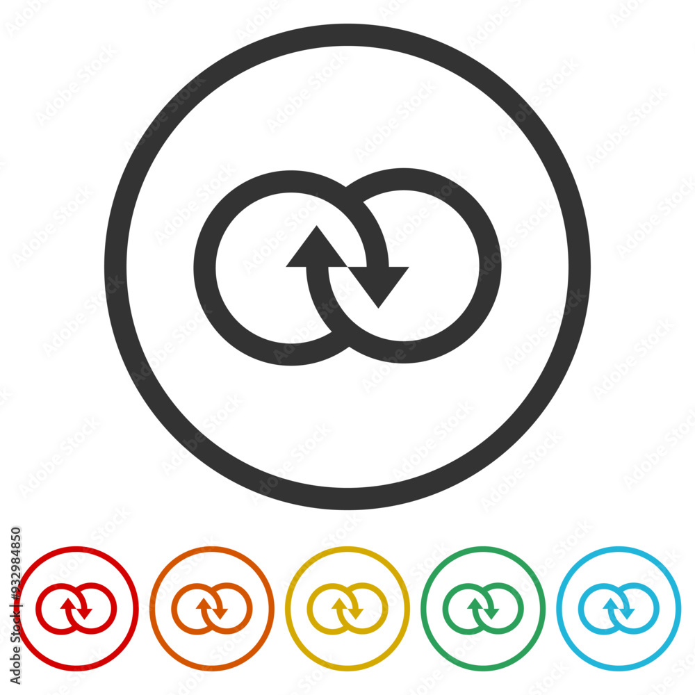 Poster synergy icon. set icons in color circle buttons