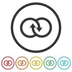 Synergy icon. Set icons in color circle buttons