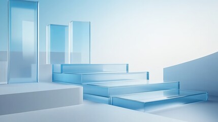 Obraz premium Modern glass steps and structures in a bright, serene setting