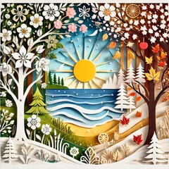 Four Seasons Nature Papercut Art