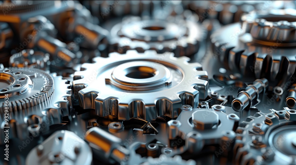 Poster Clean 3D rendering of mechanical gear with a minimal touch. Generative AI.
