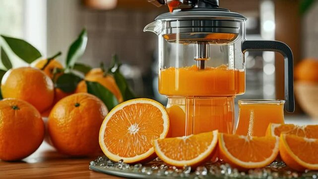 fresh oranges squeezed with a citrus squeezer