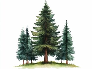 Fototapeta premium Stunning Watercolor of Towering Redwood Trees in a Tranquil Forest Landscape Isolated on a Clean White Background