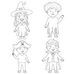 halloween costumes of kids colouring page