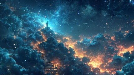 Fototapeta premium Dreams of Flight Illustrate the exhilarating sensation of a person dreaming of soaring through the night sky, their