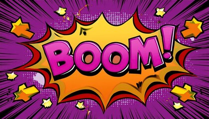 Fototapeta premium Colorful comic book explosion with the word boom and stars