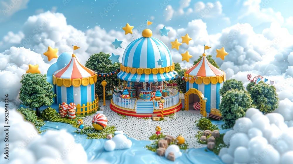Poster generate an abstract depiction of carnival games and attractions, with playful shapes and patterns e