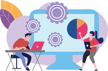 Boy and girl doing chart setting.