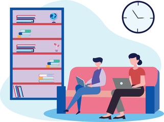 Boy and girl reading on their laptop.