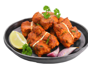 Delicious boti tikka boneless chunks of meat on a isolated on white background. Generative AI.