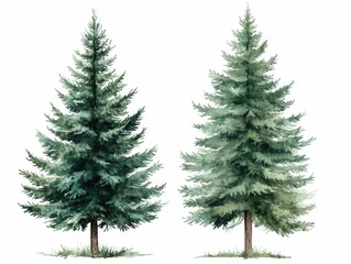 Obraz premium Elegant Watercolor of a Tall Fir Tree with Pinecones Isolated on a Clean White Background