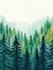 Fototapeta premium Vibrant Watercolor Painting of a Dense Forest Canopy with Lush Foliage and Sunlight Peeking Through the Verdant Leaves
