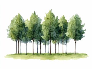 Enchanted watercolor forest clipart featuring a magical mystical grove of trees with lush foliage and a tranquil serene atmosphere on a white background  Vibrant textured nature perfect for fantasy