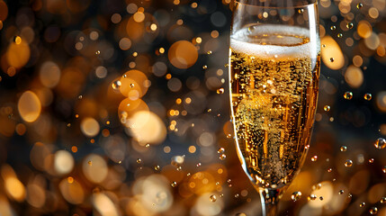 Champagne Glass with Bokeh Background Photo