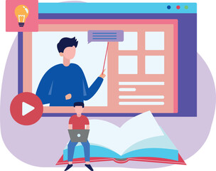 The boy is learning online.