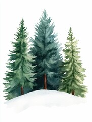 Obraz premium Tranquil Watercolor Winterscape with Snowy Fir Trees of a peaceful forest landscape with evergreen trees covered in snow