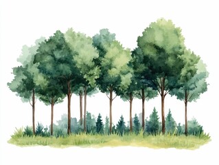 Enchanting Watercolor of a Mystical Forest Landscape with Ancient Towering Trees Isolated on a Clean White Background  Serene Tranquil and Ethereal Forest Clipart Design