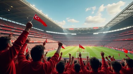 Exhilarating Soccer Match: Passionate Fans Cheering in Packed Stadium During Intense Game