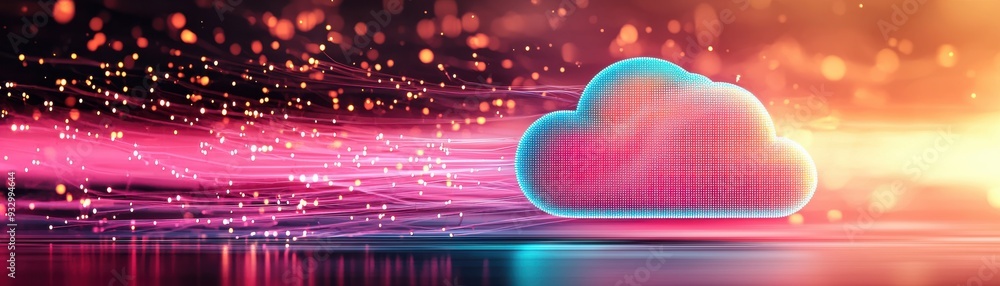 Poster vibrant digital cloud with colorful light effects representing technology and data storage in a futu