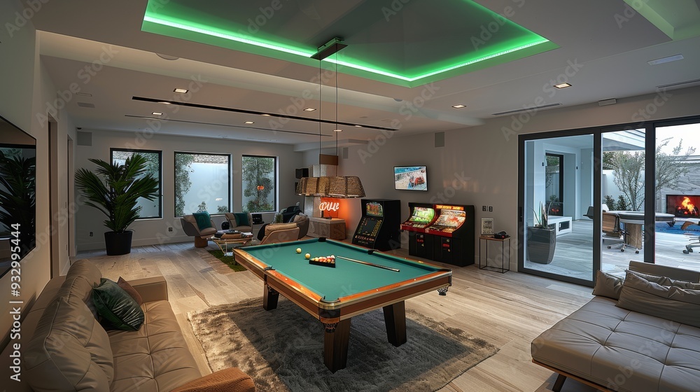 Poster create the ultimate game room in your basement, featuring a pool table, arcade games, and comfortabl
