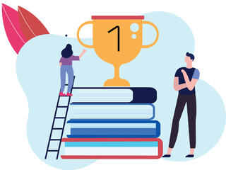 The girl has reached the academic trophy.