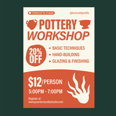 Orange and White Pottery Workshop Promotion Flyer Design Template