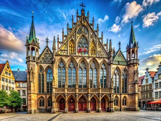 Fototapeta premium The Old Market Square's Gothic Revival architecture is characterized by intricate details, including pointed arches and stained glass windows that filter in a soft, mystical glow.