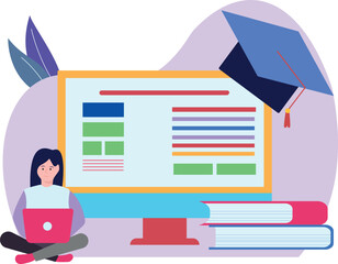 The girl is studying online.