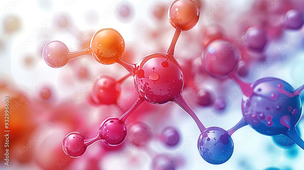 Poster colorful abstract geometric, molecular structures, white background. generative ai.