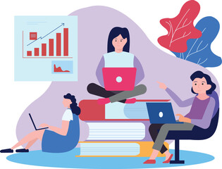 The girls are studying.