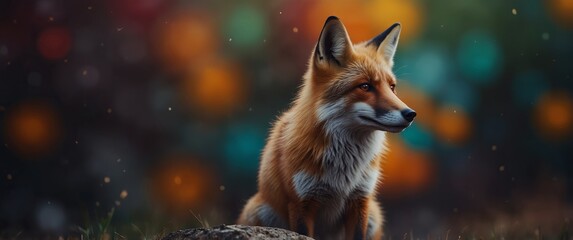 Fototapeta premium Fox in front-facing, colorful, abstract geometric design.