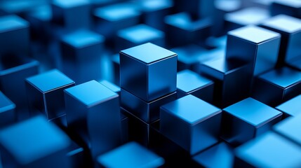 Obraz premium Abstract arrangement of blue metallic cubes in a modern setting
