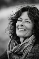 photo of a mom smiling, black and white