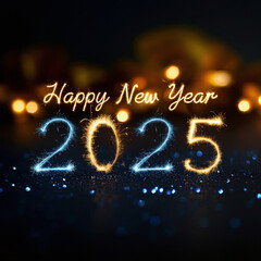 Sparkling Happy New Year 2025 - Christmas Gold Blue Glitter Celebration