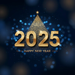 Naklejka premium Sparkling Happy New Year 2025 - Christmas Gold Blue Glitter Celebration
