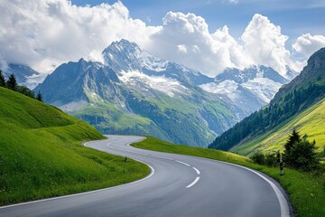 Fototapeta premium Panoramic view of grossglockner alpine road, scenic serpentine route through the majestic alps