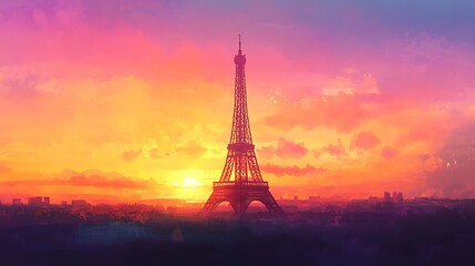 Eiffel Tower Sunset in Paris