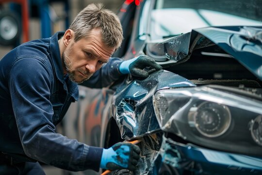 Masterful car repair  precision in restoring a damaged vehicle after an accident