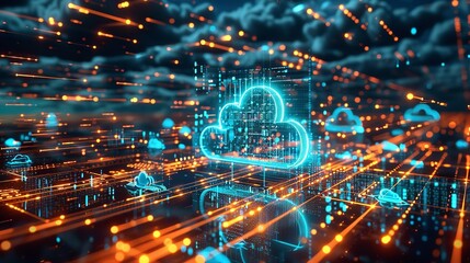 Cloud Computing Digital Information Data Center Technology. Computer Information Storage. Cybersecurity 3d Illustration.