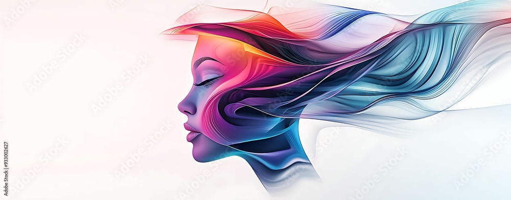 Poster top view of a dynamic, multicolored graphic avatar with abstract shapes and gradients, isolated on a