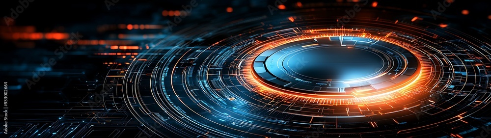 Poster tilted perspective of an abstract, futuristic graphic shield with sharp edges and glowing accents, s