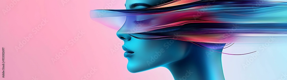 Poster close-up of a modern, abstract avatar with layered colors and a three-dimensional effect, isolated o